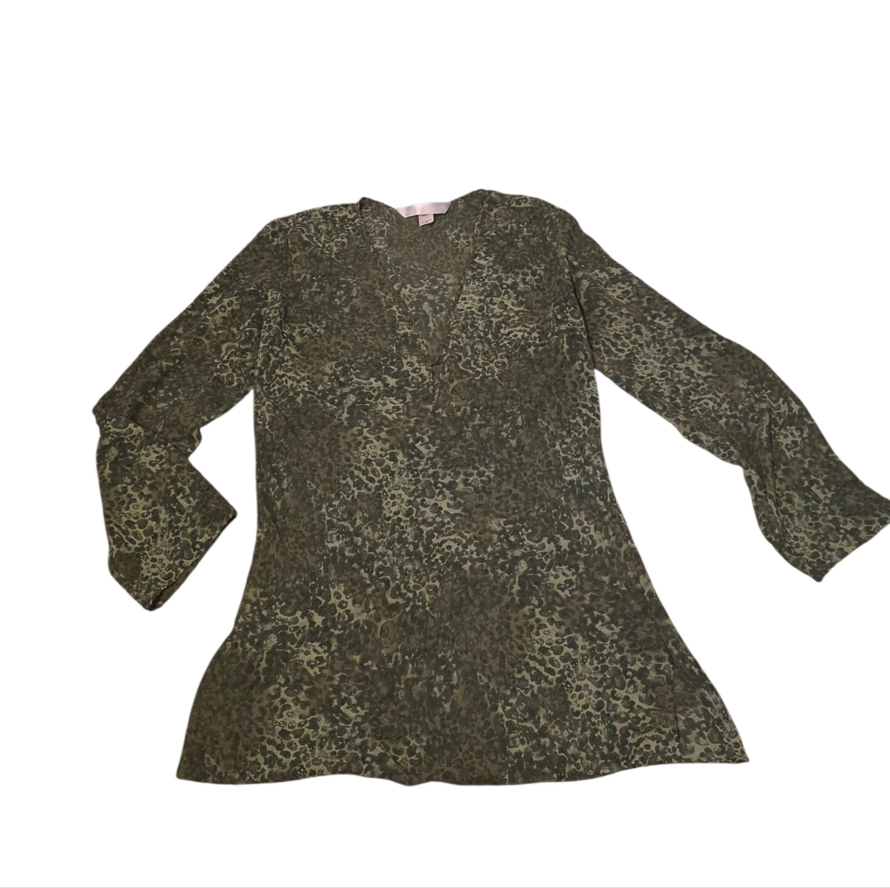 Victoria's Secret  V-Neck Sheer Green Animal Print Tunic Top Y2K Size M